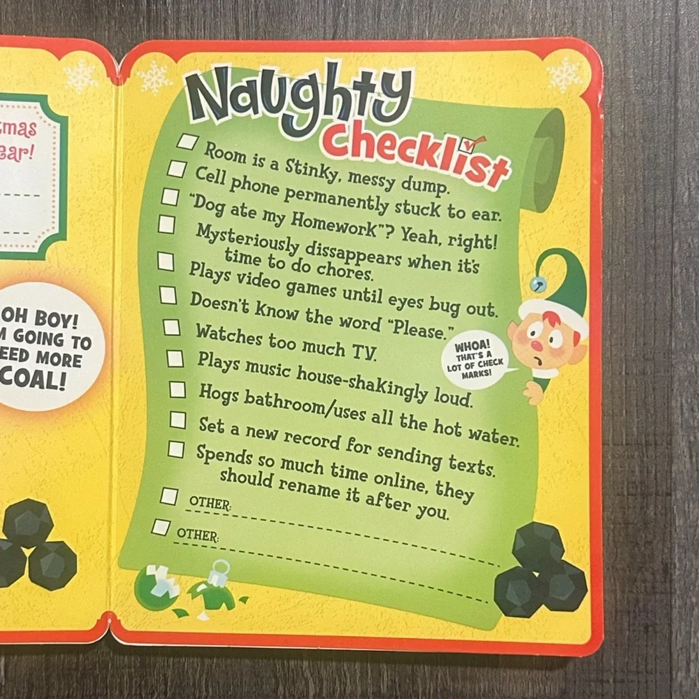 💞 New Set of 2 Naughty Checklist Christmas Holiday Cards With Pretend Coal